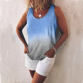 2019 Summer New Arrival woman Vest O-Neck Gradient Colour Print color Vest Loose Casual woman Vest Tops Plus size S-5XL
