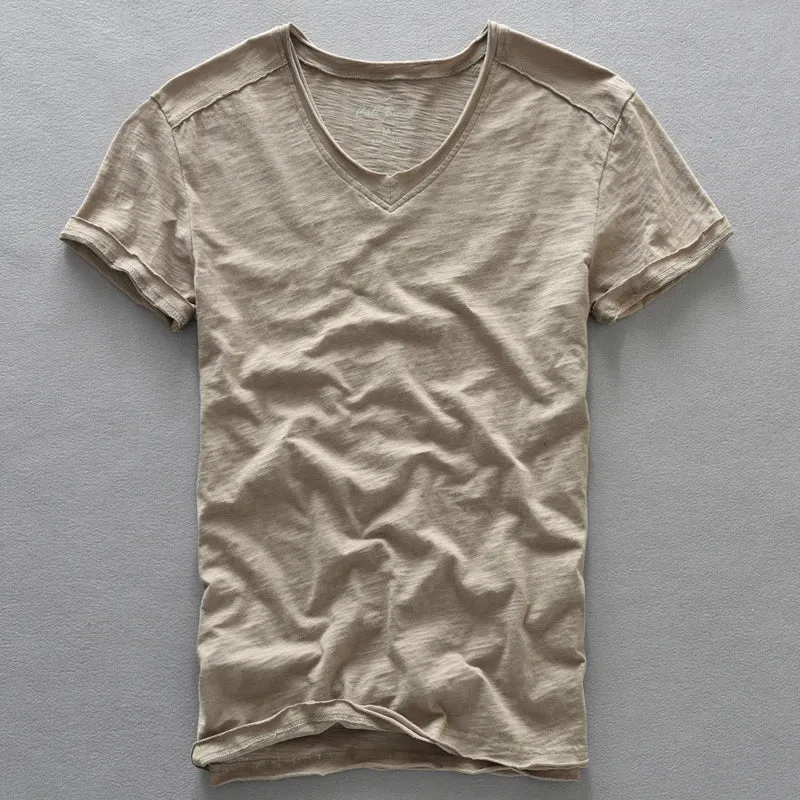 Advbridge  Solid Color Short Sleeve T-shirts for Men Summer New Pure Cotton  V-Neck Tops Male Casual Fashion Thin White Tee Clothing