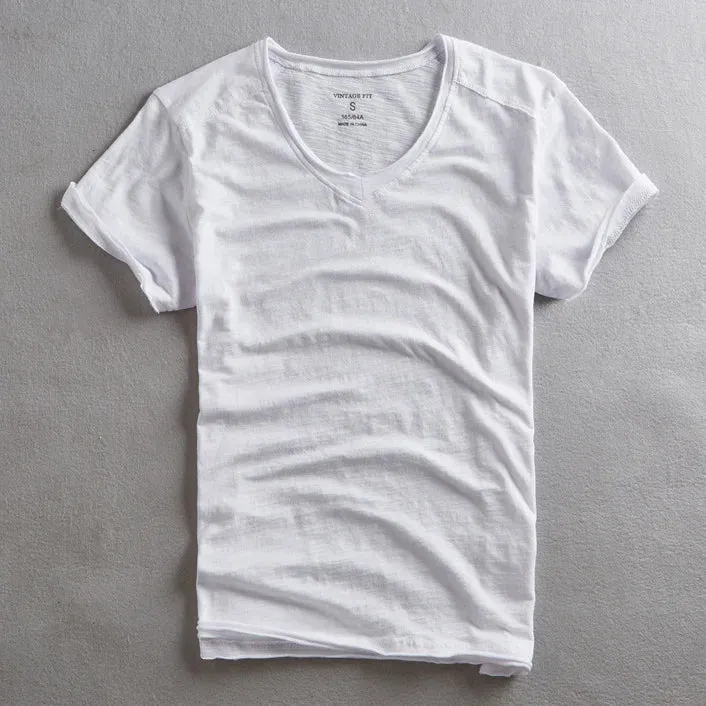 Advbridge  Solid Color Short Sleeve T-shirts for Men Summer New Pure Cotton  V-Neck Tops Male Casual Fashion Thin White Tee Clothing