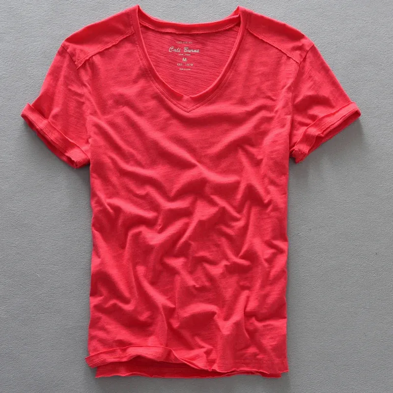 Advbridge  Solid Color Short Sleeve T-shirts for Men Summer New Pure Cotton  V-Neck Tops Male Casual Fashion Thin White Tee Clothing