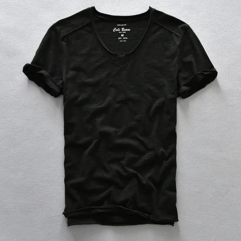 Advbridge  Solid Color Short Sleeve T-shirts for Men Summer New Pure Cotton  V-Neck Tops Male Casual Fashion Thin White Tee Clothing