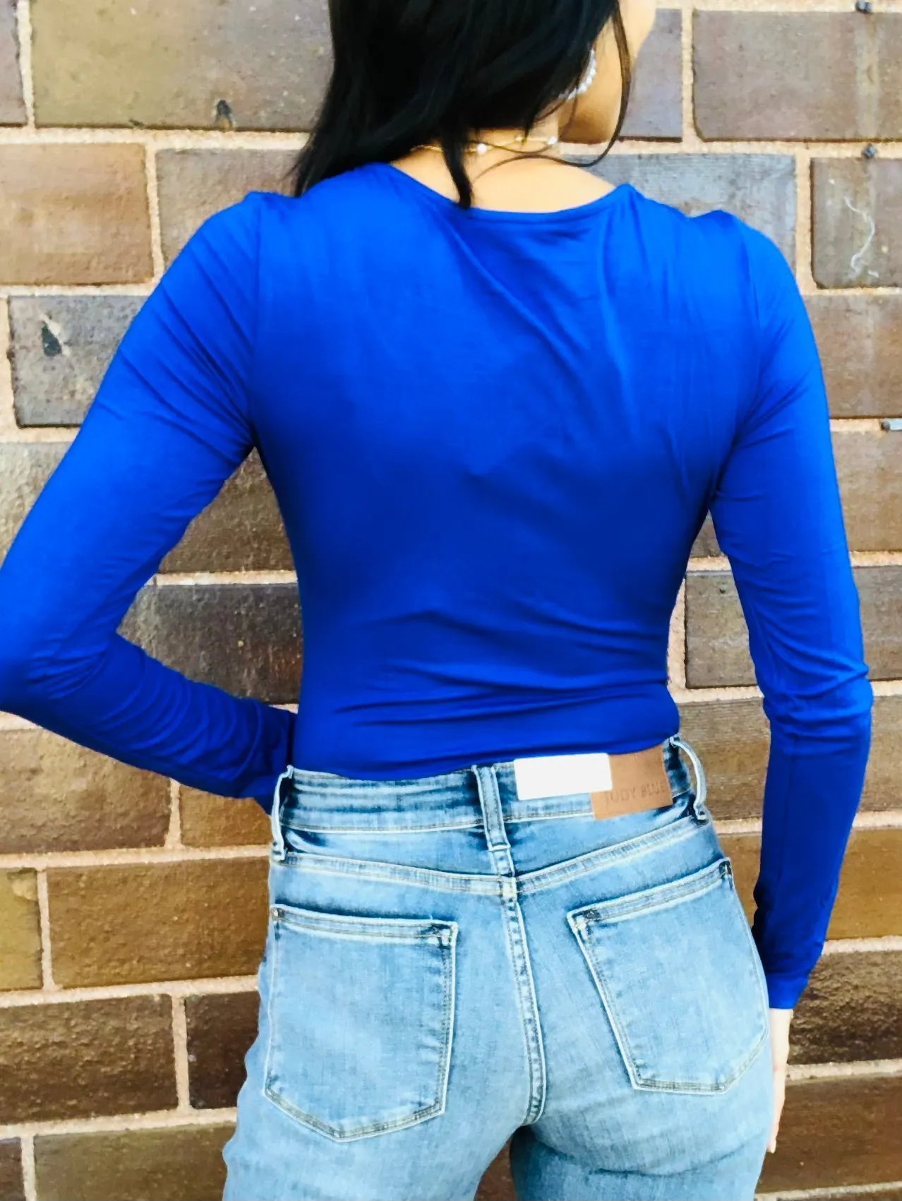 Blue - Long Sleeve Round Neck Bodysuit