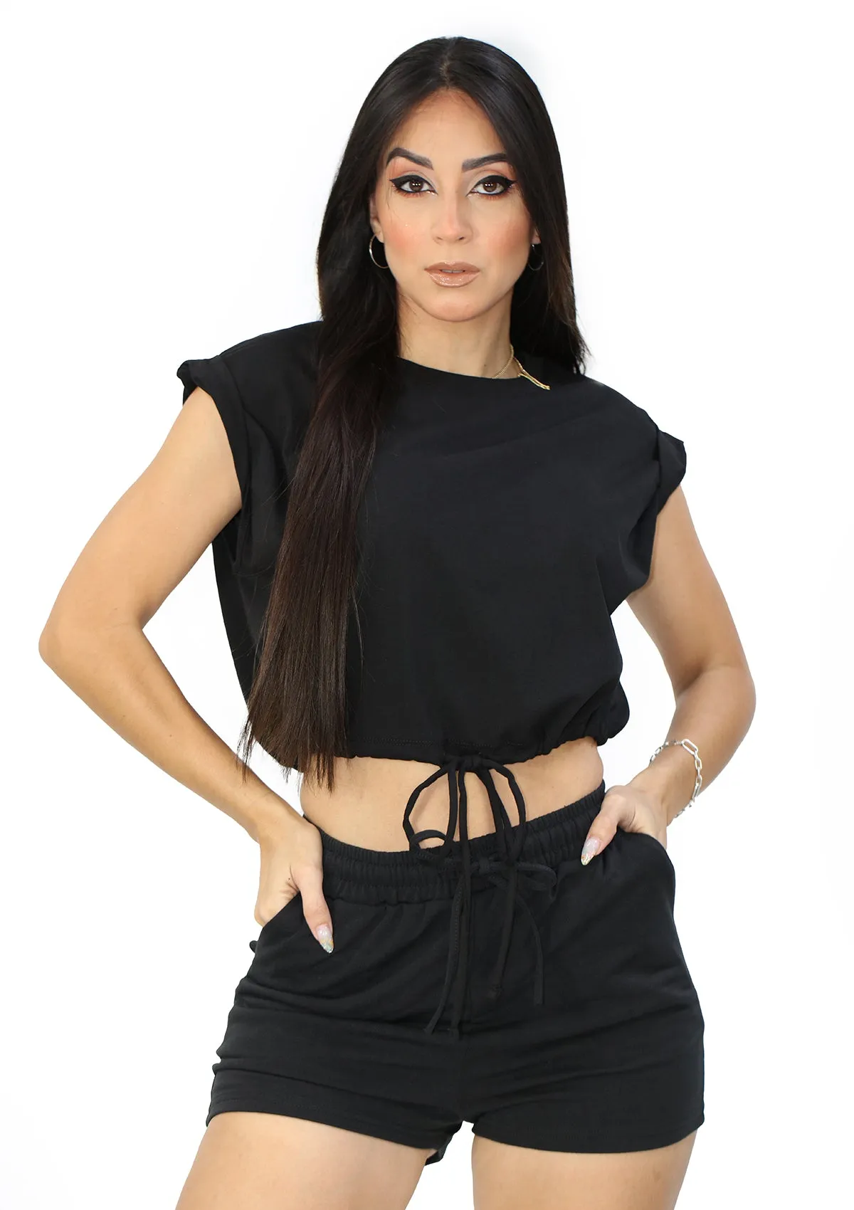 DZ-23-E153 Black Crop Top de Mujer
