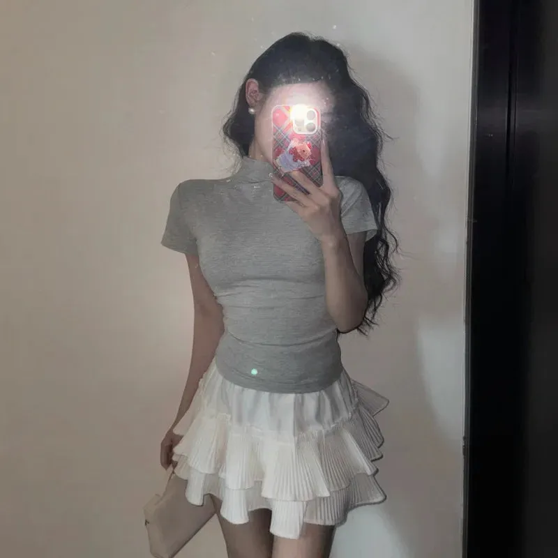 Girlary Slim Fit and Slimming Short T-shirt for Women's Summer New Design with A Sense of Niche. Spicy Girl Base Short Women Tank Top