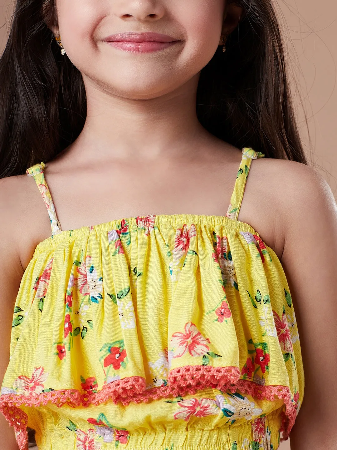 Girls Checked Sleeveless Top With Skirt