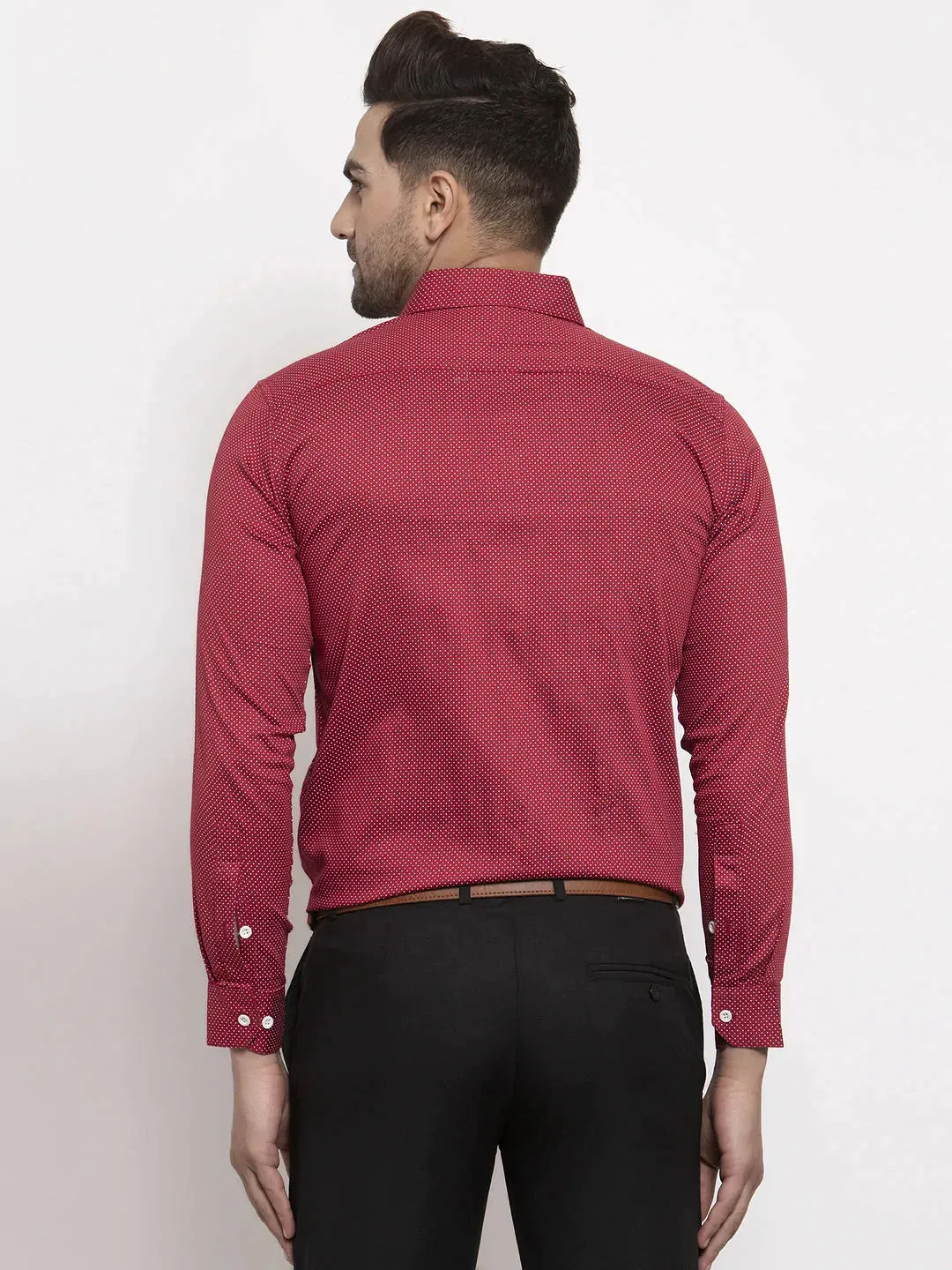 Maroon Men'S Cotton Polka Dots Formal Shirts