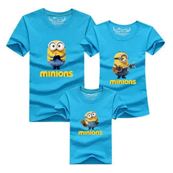 Ming Di Minions Family Matching Outfits Father Mother Baby Shorts Sleeve T shirts Fashion Cartoon 95%Cotton Children Clothing