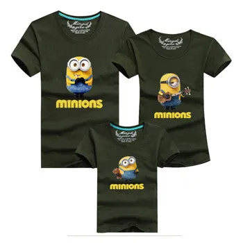 Ming Di Minions Family Matching Outfits Father Mother Baby Shorts Sleeve T shirts Fashion Cartoon 95%Cotton Children Clothing