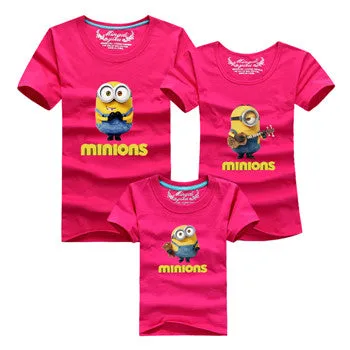 Ming Di Minions Family Matching Outfits Father Mother Baby Shorts Sleeve T shirts Fashion Cartoon 95%Cotton Children Clothing