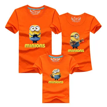 Ming Di Minions Family Matching Outfits Father Mother Baby Shorts Sleeve T shirts Fashion Cartoon 95%Cotton Children Clothing