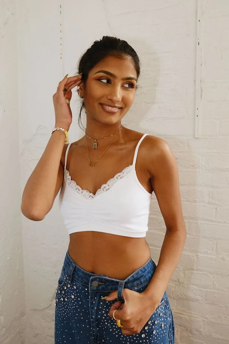 Myrtle Lace Trim Shirred Bralette Top