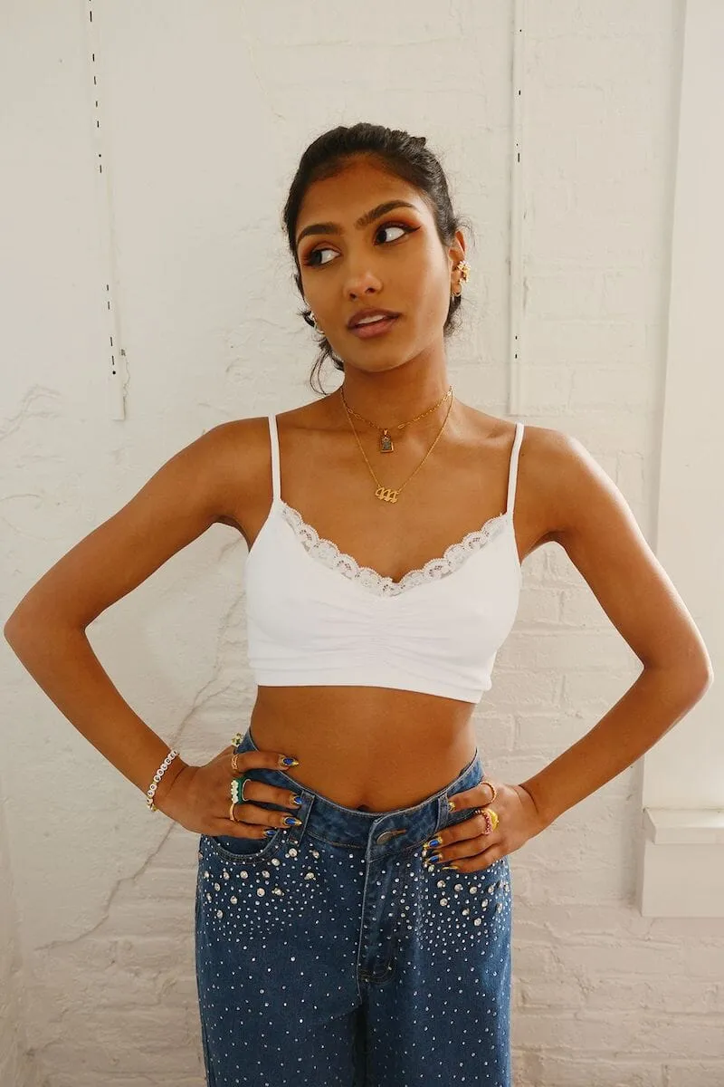 Myrtle Lace Trim Shirred Bralette Top
