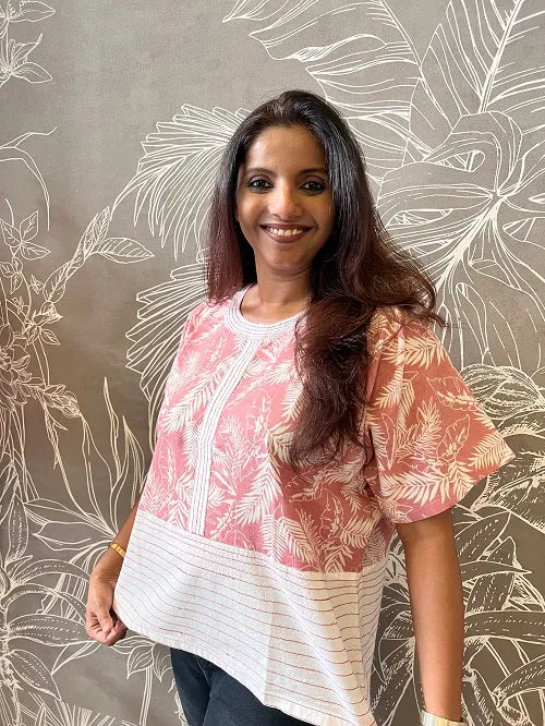 Nude Pink Tropical Print Cotton Box Top