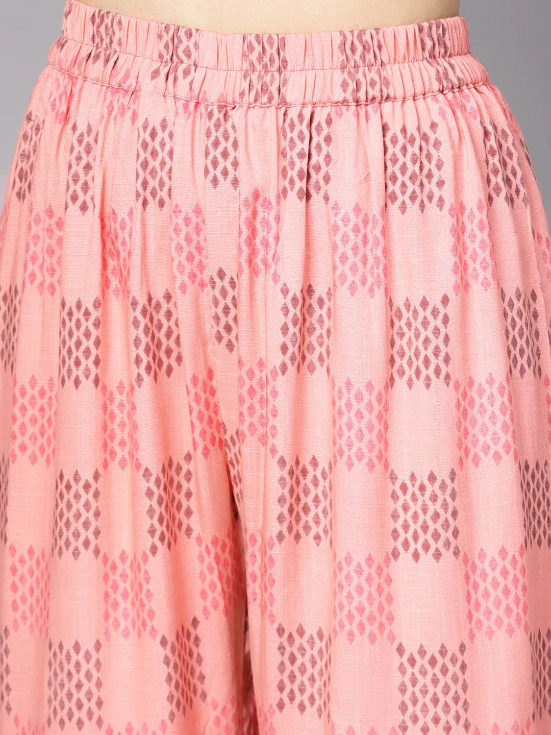 Pink & Brown A-Line Kurta Set With Pants