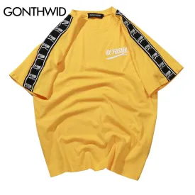 Ribbon Sleeve Printed Short Sleeve T-Shirt Hip Hop Casual T Shirts