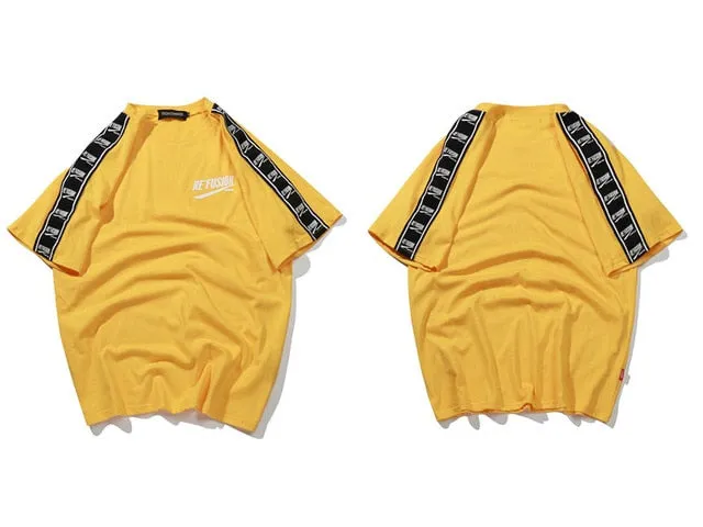 Ribbon Sleeve Printed Short Sleeve T-Shirt Hip Hop Casual T Shirts
