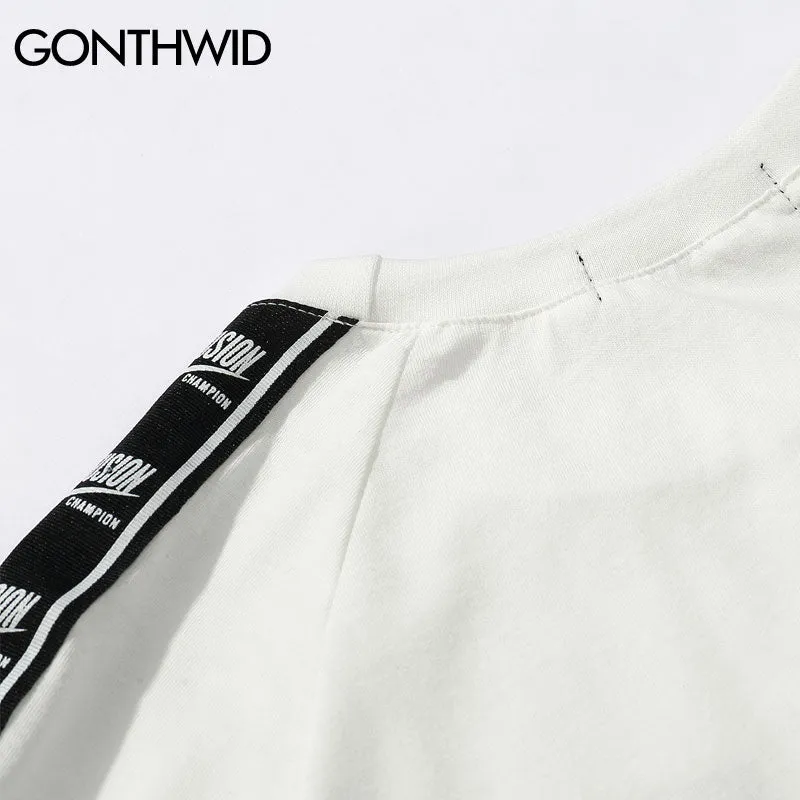 Ribbon Sleeve Printed Short Sleeve T-Shirt Hip Hop Casual T Shirts