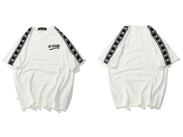 Ribbon Sleeve Printed Short Sleeve T-Shirt Hip Hop Casual T Shirts