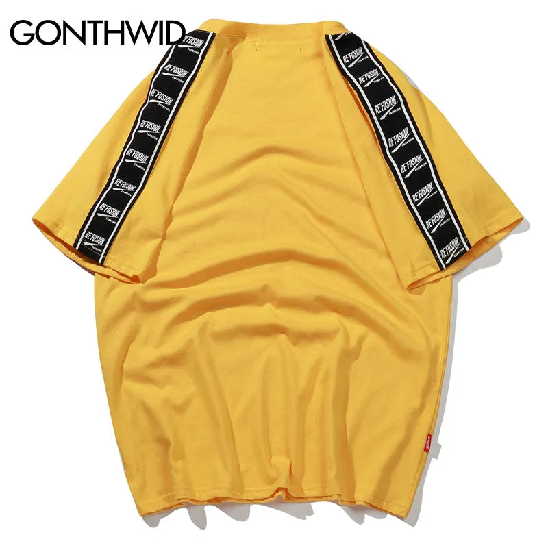 Ribbon Sleeve Printed Short Sleeve T-Shirt Hip Hop Casual T Shirts
