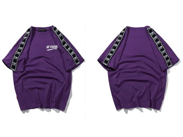 Ribbon Sleeve Printed Short Sleeve T-Shirt Hip Hop Casual T Shirts