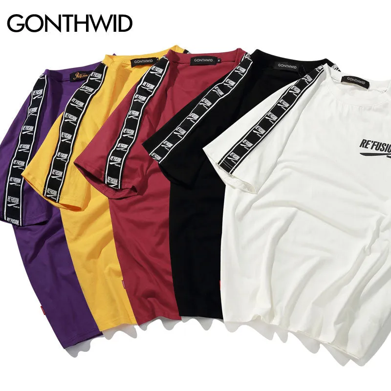 Ribbon Sleeve Printed Short Sleeve T-Shirt Hip Hop Casual T Shirts