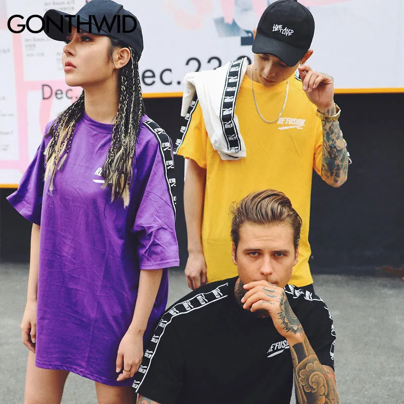 Ribbon Sleeve Printed Short Sleeve T-Shirt Hip Hop Casual T Shirts