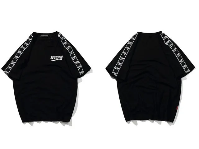 Ribbon Sleeve Printed Short Sleeve T-Shirt Hip Hop Casual T Shirts