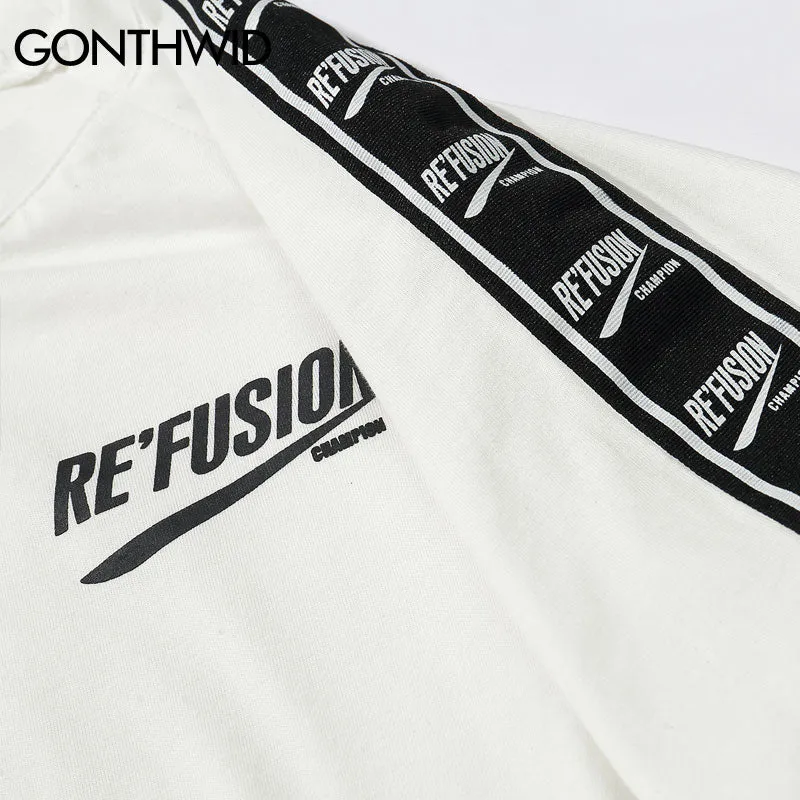 Ribbon Sleeve Printed Short Sleeve T-Shirt Hip Hop Casual T Shirts