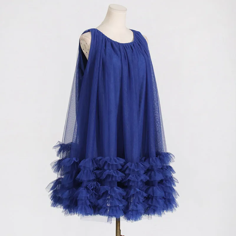 Ruffle Patchwork Sleeveless Mesh Dress