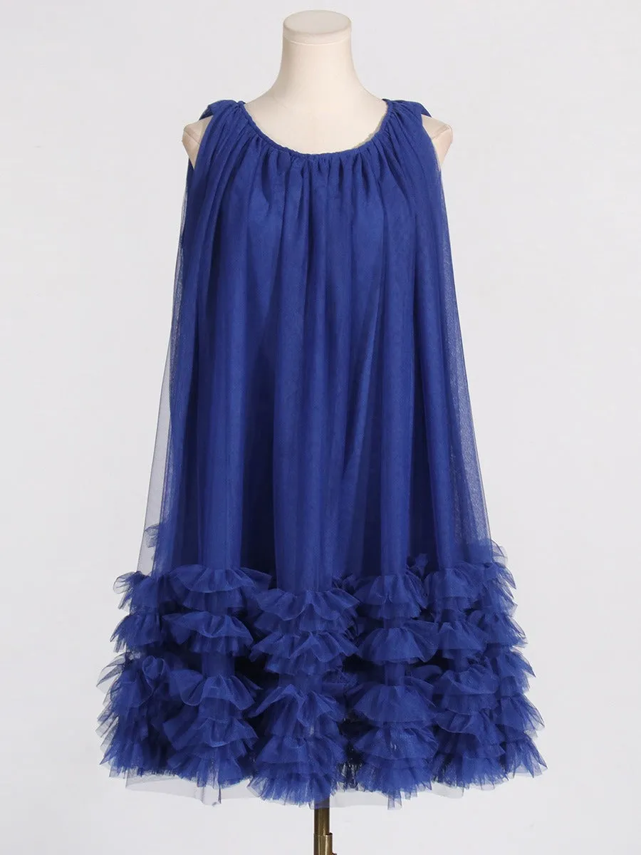 Ruffle Patchwork Sleeveless Mesh Dress
