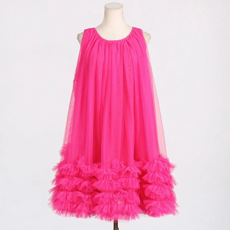 Ruffle Patchwork Sleeveless Mesh Dress