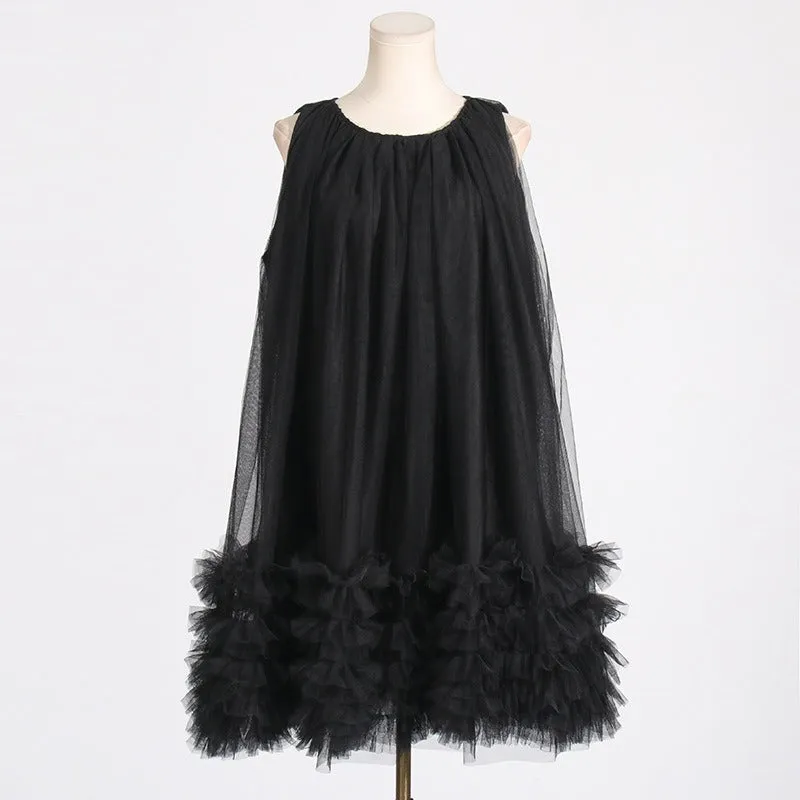 Ruffle Patchwork Sleeveless Mesh Dress