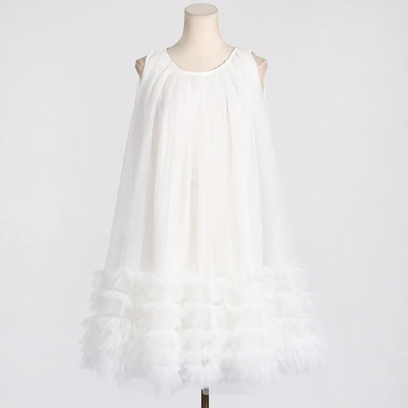 Ruffle Patchwork Sleeveless Mesh Dress