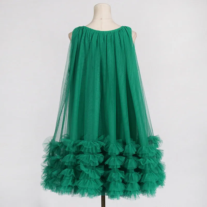 Ruffle Patchwork Sleeveless Mesh Dress