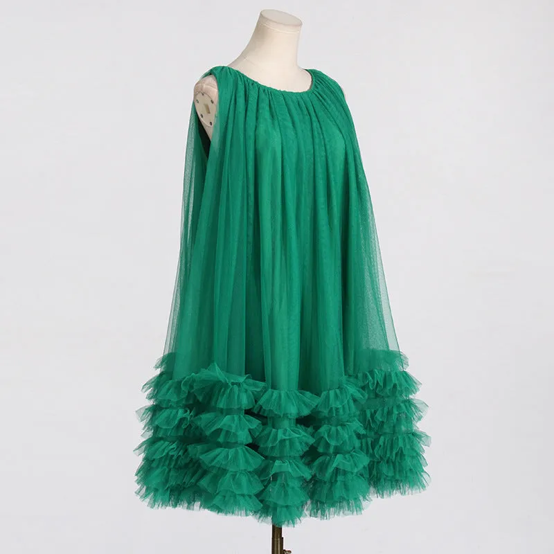 Ruffle Patchwork Sleeveless Mesh Dress