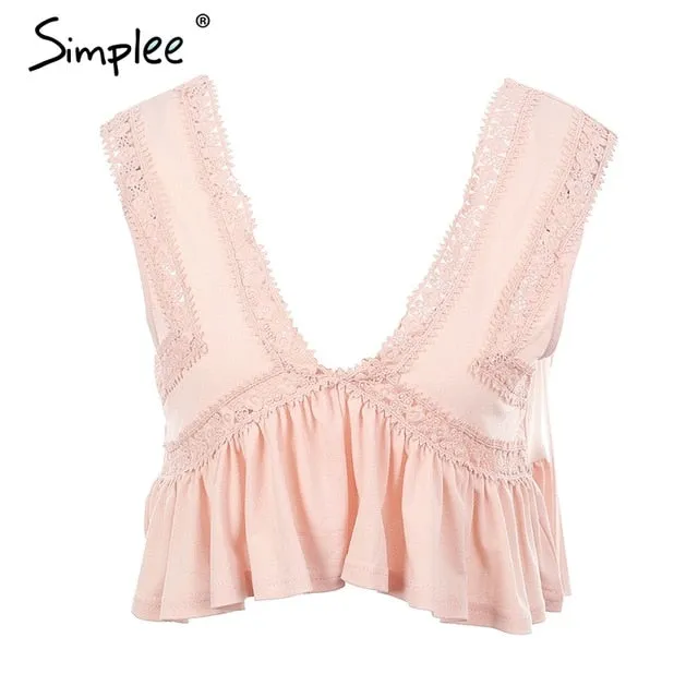 Simplee Sexy v neck chiffon camisole tank women