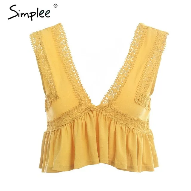 Simplee Sexy v neck chiffon camisole tank women