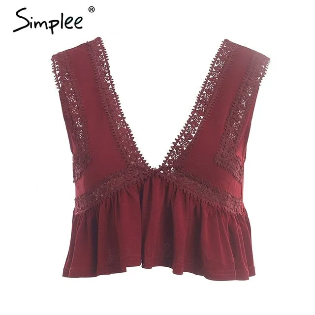 Simplee Sexy v neck chiffon camisole tank women