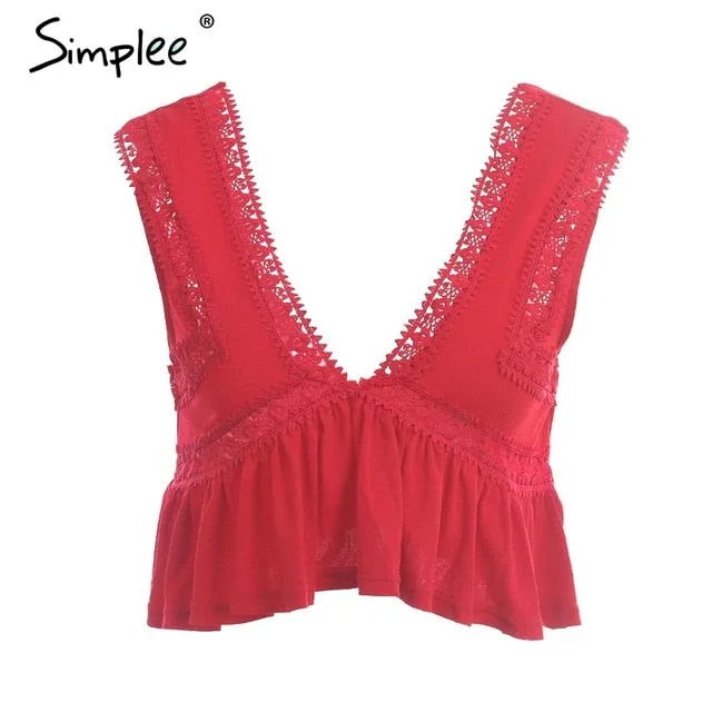 Simplee Sexy v neck chiffon camisole tank women