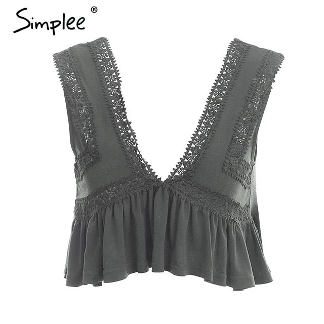 Simplee Sexy v neck chiffon camisole tank women