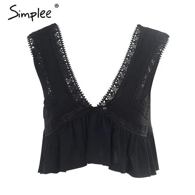 Simplee Sexy v neck chiffon camisole tank women