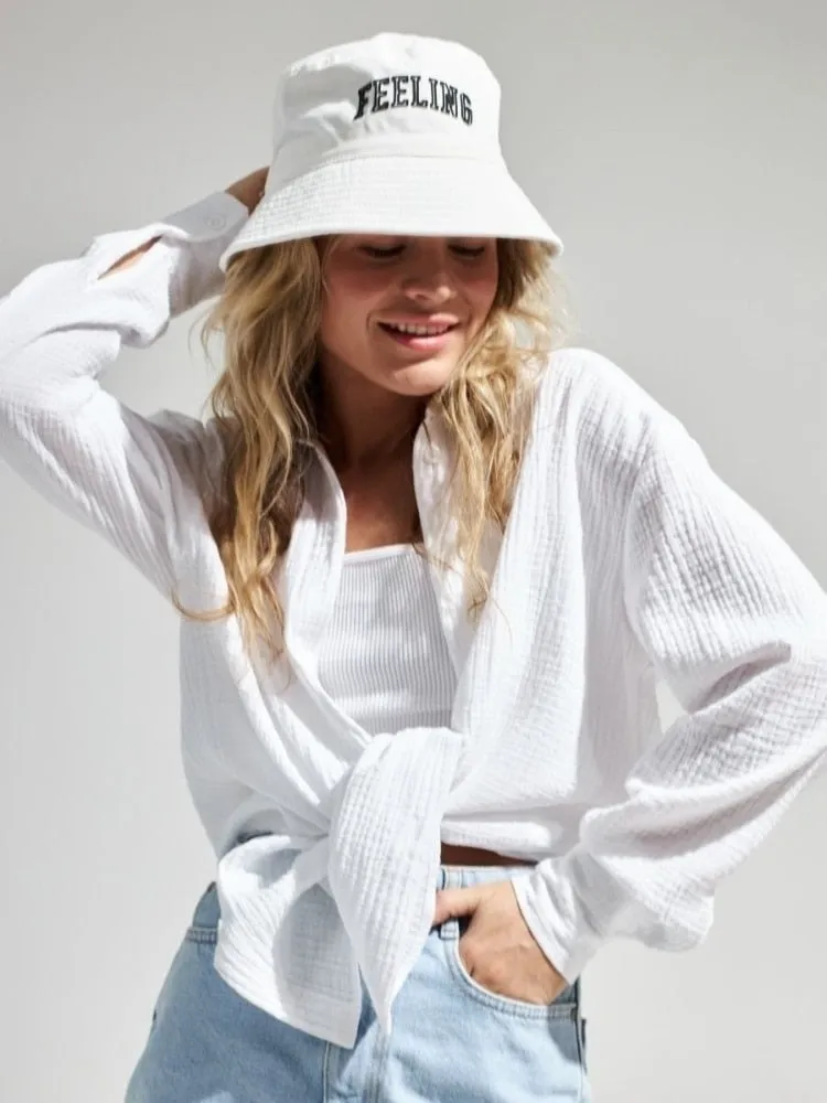 Suninbox 2023 Women&#39;s Spring Summer 100% Cotton Shirts Office Lady Casual Oversized Crepe Shirts White Long Sleeve Loose Blouse