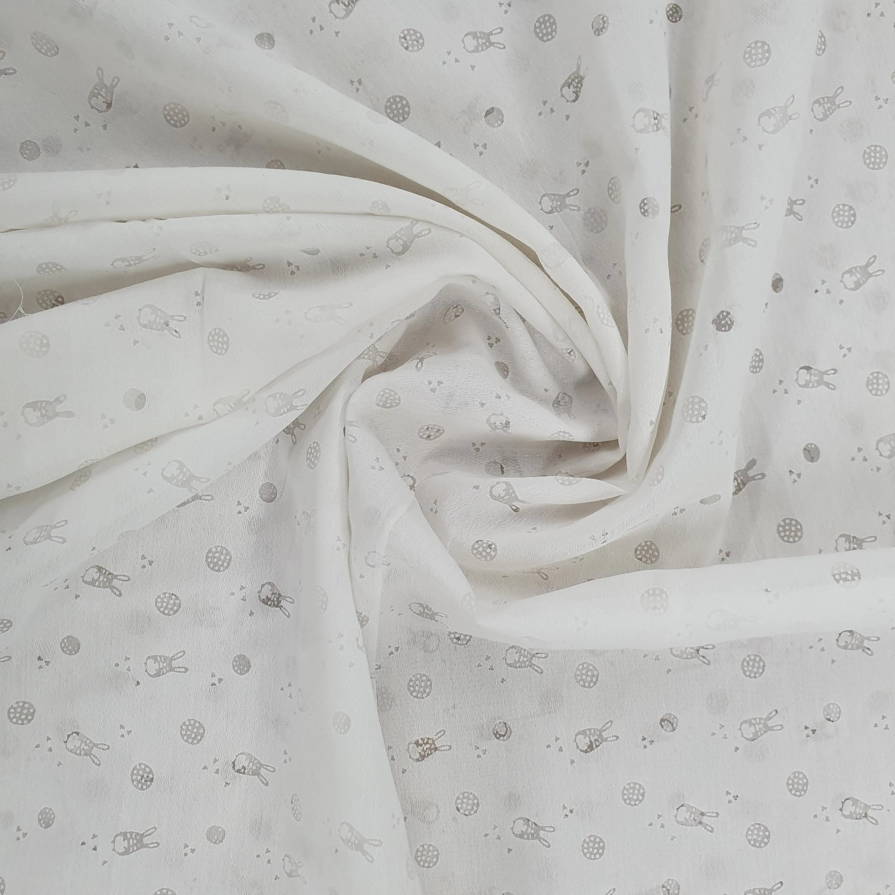 White Kids Print Organza Fabric